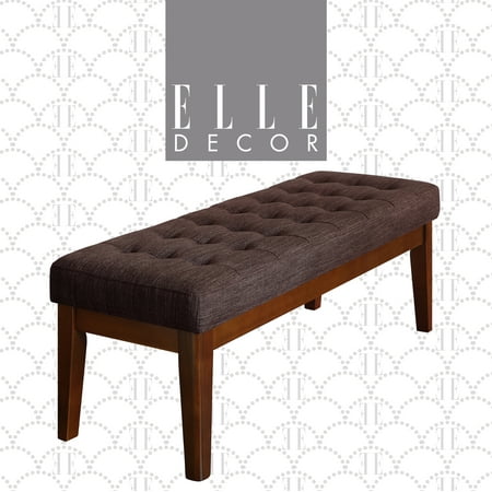 Elle Decor Claire Mid Century Modern Bench with Tufted Cushion  Chocolate Brown