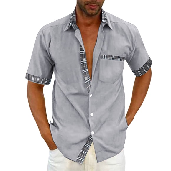 YUEVE Men's Linen Shirts White Short Sleeve Blouse Men's Casual Shirts Dress Shirt for Men Big and Tall Mens Pocket T Shirts Mens Work Clothes Plus Size Shirt Dress