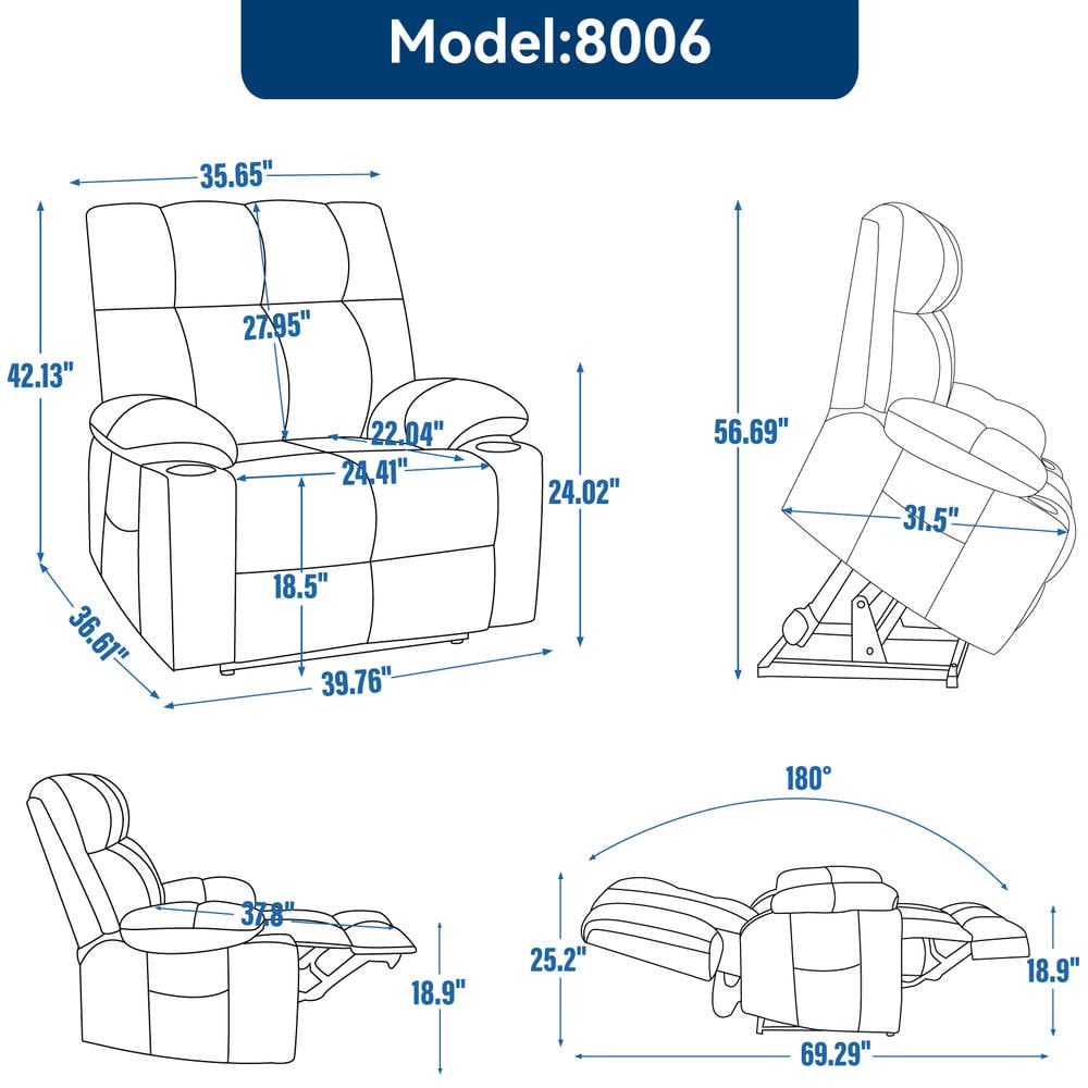 Resenkos Recliner 24.5" Wide with Dual Motors, Massage & Heat, Cup Holders, 350lb Capacity, Beige