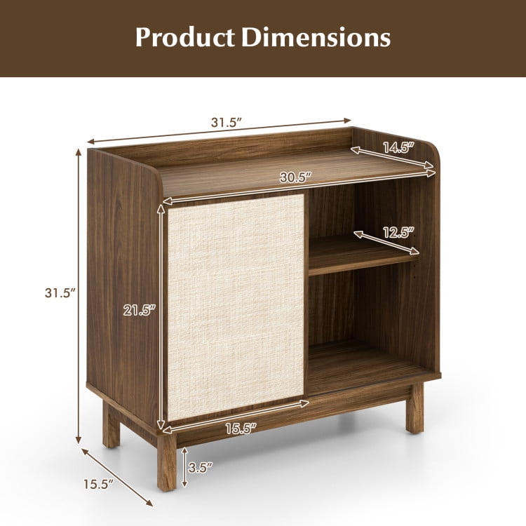Finihen Kitchen Storage Cabinet, Buffet Sideboard, Rattan Buffet Sideboard Mid Century Floor Storage Cabinet with Sliding Door and Adjustable Shelves, for Kitchen, Living Room, Walnut Finihen Kitchen Storage Cabinet, Buffet Sideboard, Rattan Buffet Sideboard Mid Century Floor Storage Cabinet with Sliding Door and Adjustable Shelves, for Kitchen, Living Room, Walnut