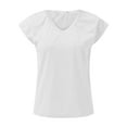 thumbnail image 5 of Summer Short Sleeve V Neck Loose Fit Spandex T Shirts for Women White Cap Casual Tops Solid Color Blouse, 5 of 6