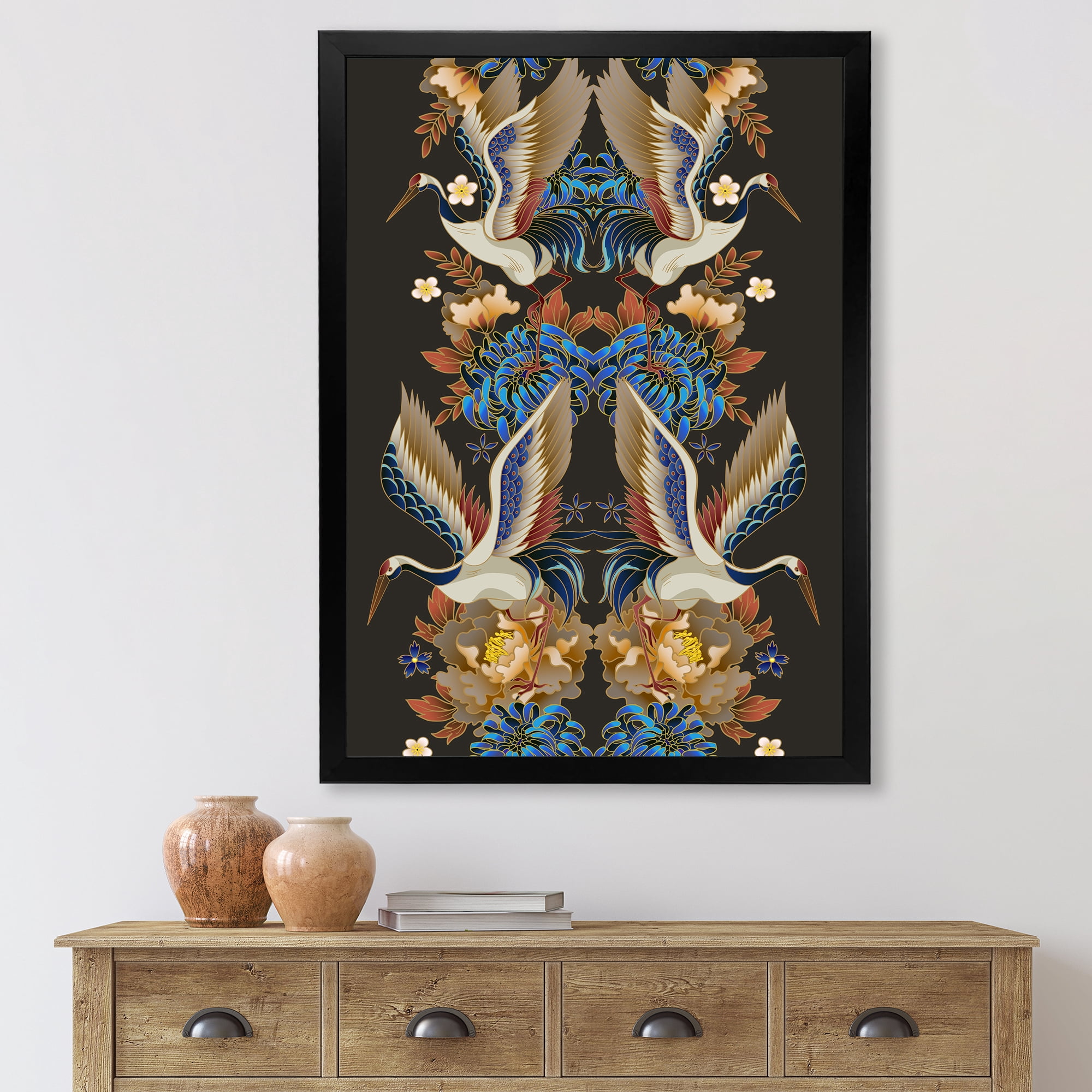 Designart 'Chinoiserie With Peonies and Birds IX' Traditional Framed Art Print