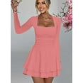 thumbnail image 5 of Women's Mini Dress Square Neck Ruffle Hem Mini Dress Ruched Waist Long Sleeve Corset Short Party Dresses, 5 of 6