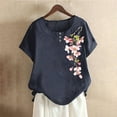 thumbnail image 2 of Women's Floral Printed Tops Plus Size Crew Neck Botton Short Sleeve Shirts 2025 Summer Fashion Casual Blouses (4XL, Navy 01), 2 of 4