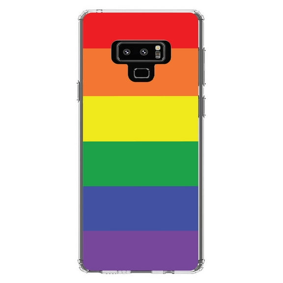 DistinctInk Clear Shockproof Hybrid Case for Samsung Galaxy Note 9 - TPU Bumper, Acrylic Back, Tempered Glass Screen Protector - Rainbow Stripes Gay Pride - LGBTQ Support