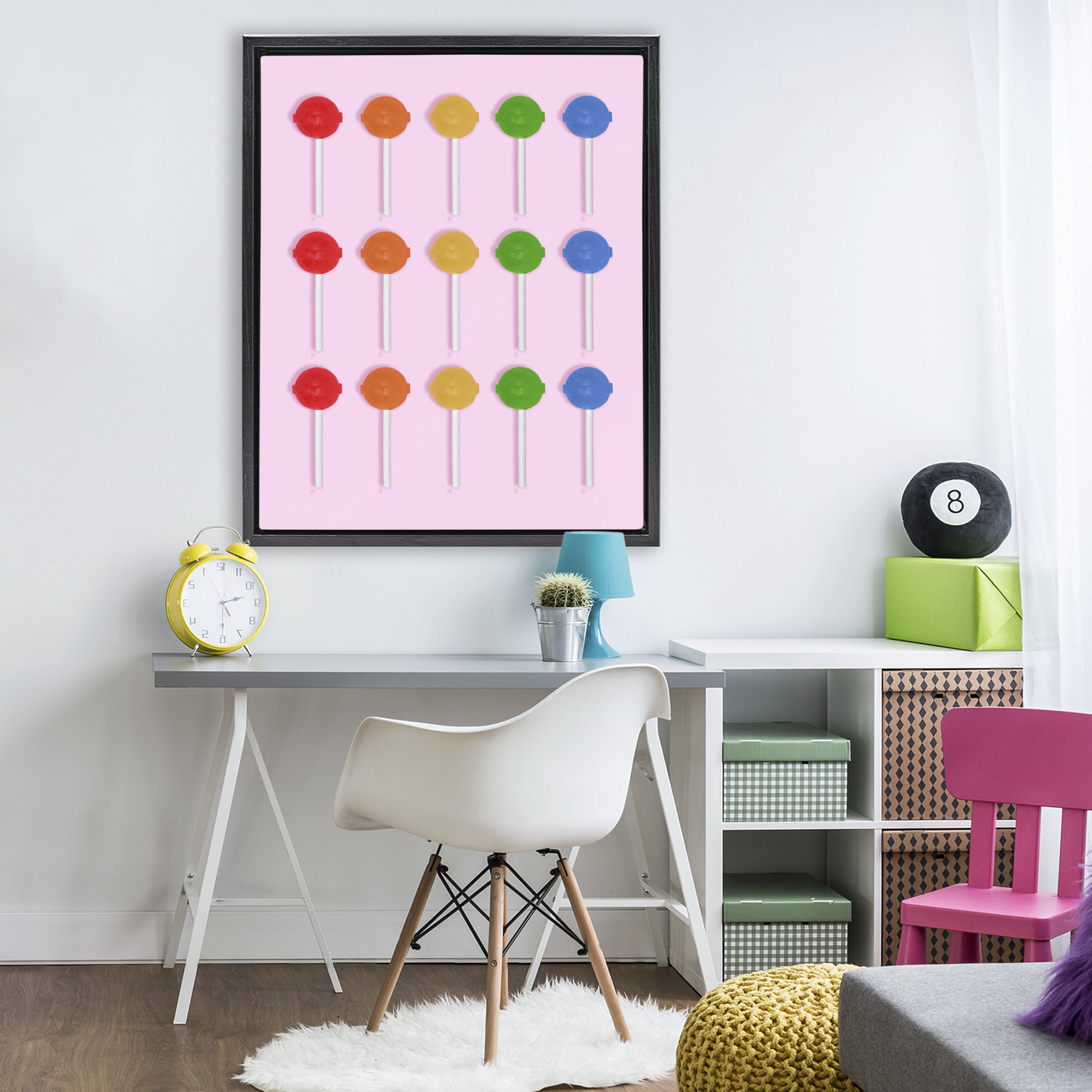 Stupell Industries Candy Pops on Light Pink Black Framed Floater Canvas Wall Art, design by LISH Creative