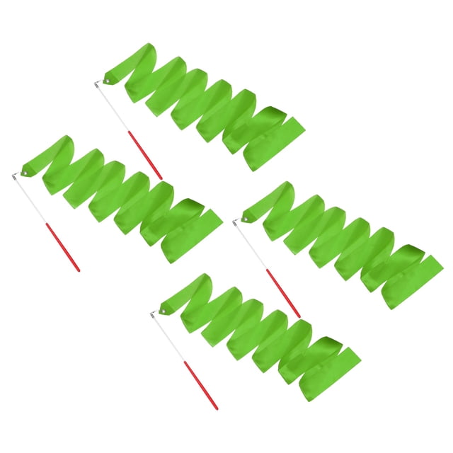 Uxcell 4 Pcs Dance Ribbons, 78.7 Inch Gymnastics Ribbon Streamers with Red Wand for Gymnastics Artistic, Dark Green