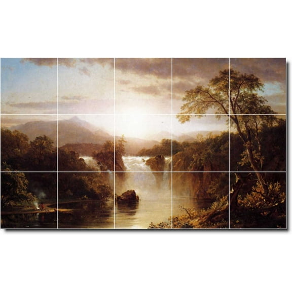 Ceramic Tile Mural-Frederic Church Waterfalls Backsplash Tile Mural 26. 21.25" w x 12.75" h using (15) 4.25 x 4.25 ceramic tiles