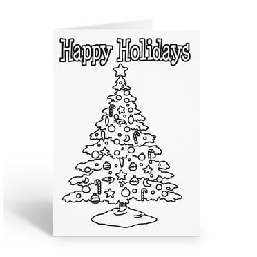 Stonehouse Collection | Christmas Tree Kid Set of Coloring Greeting Cards |12 Happy Holidays Color Card and Envelopes