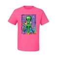thumbnail image 2 of Wild Bobby, Trippy Alien in Space Peace Hand Pop Culture Men's Graphic T-Shirt, Neon Pink, 2XL, 2 of 3