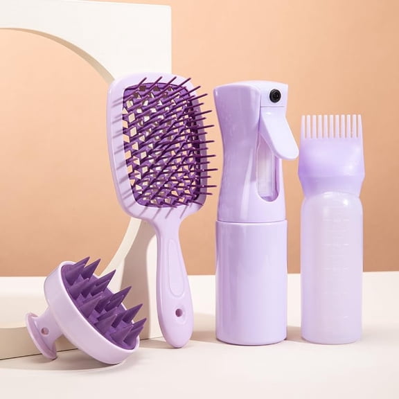 Continuous spray and hair oil applicator, scalp oil applicator, scalp massage comb for hair care and hair dye, hair design (Purple)