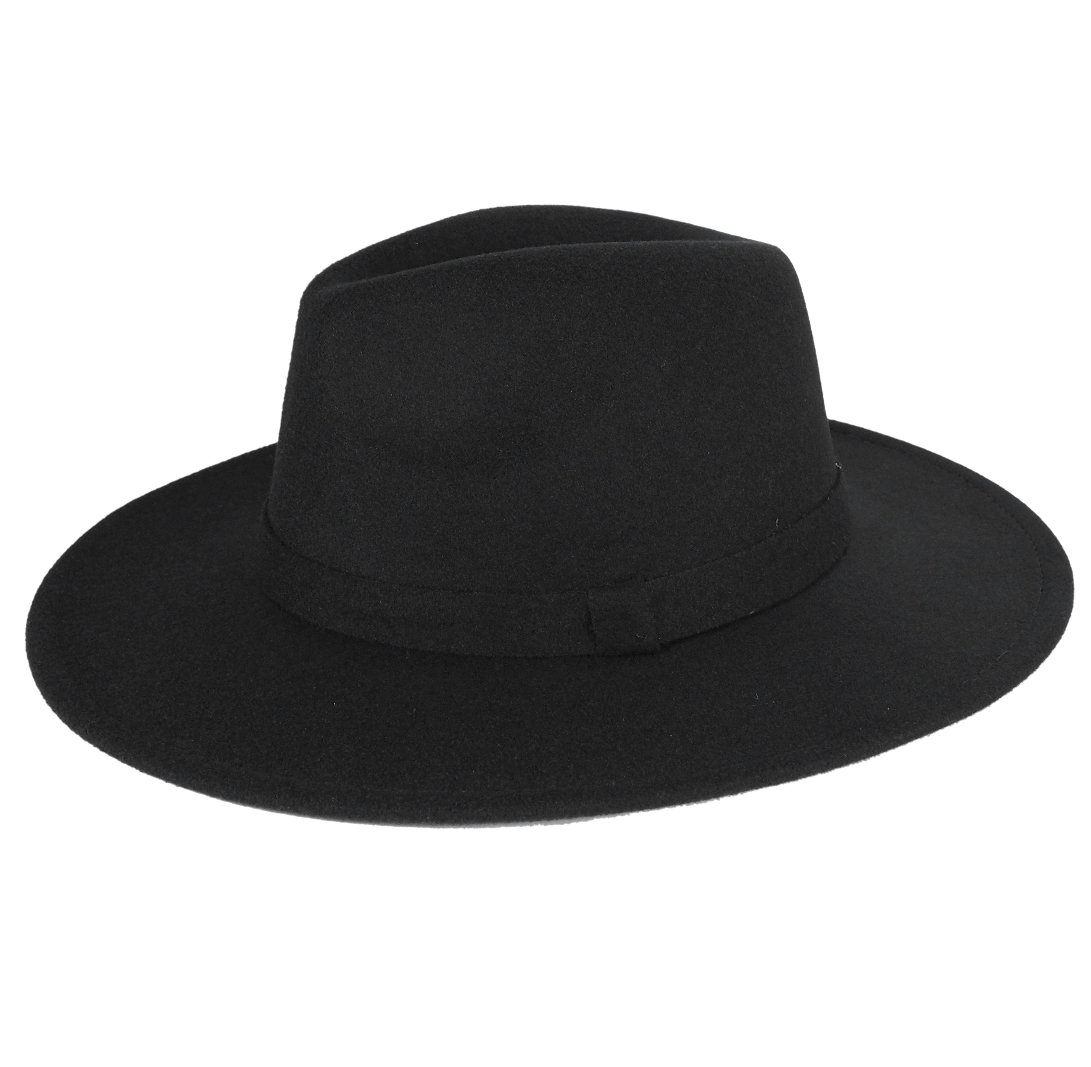 FERRECCI BLACK WOOL FEDORA HAT W RIBBON TRIM & FEATHER SZ MEDIUM Ferrecci Satin Lined Black Wool Top Hat with Grosgrain  main image 3