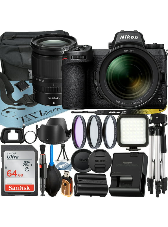 Nikon Z7 II Mirrorless Camera with NIKKOR Z 24-70mm f/4 S Lens + SanDisk 64GB Card + Case + 3 Pieces Filter + Flash + ZeeTech Accessory Bundle