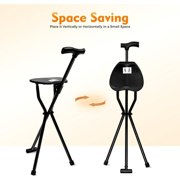 Walking Cane with Seat, Walking Stick, Portable Folding Cane with Seat is 35 Inches Tall, Supports up to 250 Pounds, Anti-Slip Lightweight Walking Stick for Seniors