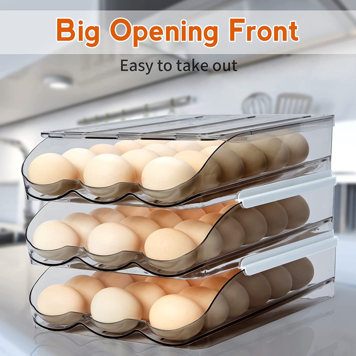 Large Capacity Egg Holder for Refrigerator, Automatic Rolling Egg Fresh Storage Box, Clear Egg Storage Container Organizer Bin & Egg Tray
