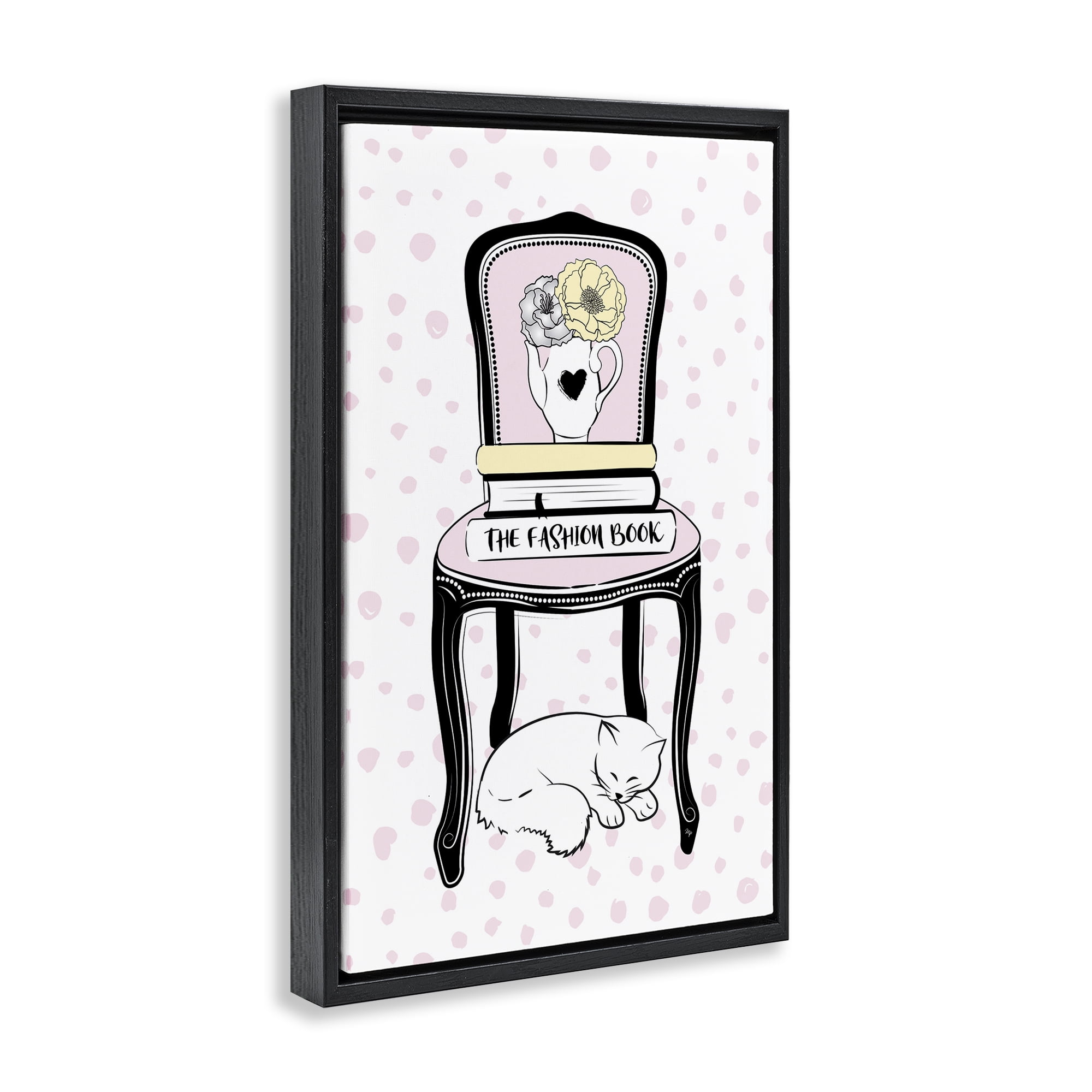 Stupell Industries Fashion Book on Chair Animals & Insects Painting Black Floater Framed Art Print Wall Art, 17 x 25