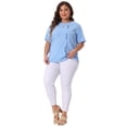 thumbnail image 3 of DARING DIVA Women's Plus Crew Neck Cotton Linen Blouse 4X Sky Blue, 3 of 6