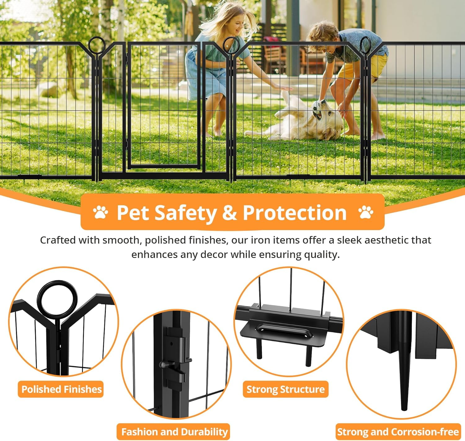 GAOMON 16 Panels Dog Fence, 24 Inch Indoor Dog Playpen, Outdoor Anti-Rust Pet Exercise Pen, Heavy Duty Garden Fence with Low Threshold Door for Outside RV, Camping, Yard