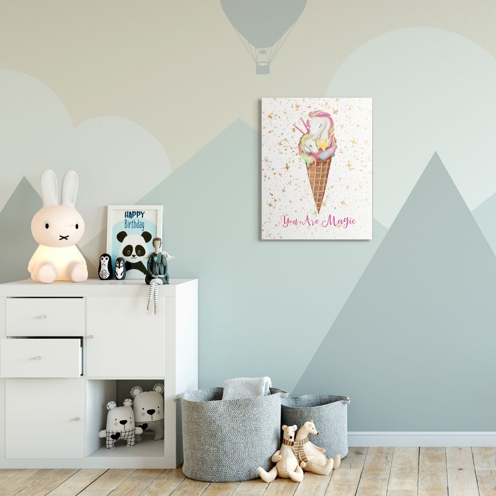 Stupell Industries You Are Magic Unicorn Ice Cream Cone Gold Pink Design Canvas Wall Art by Ziwei Li
