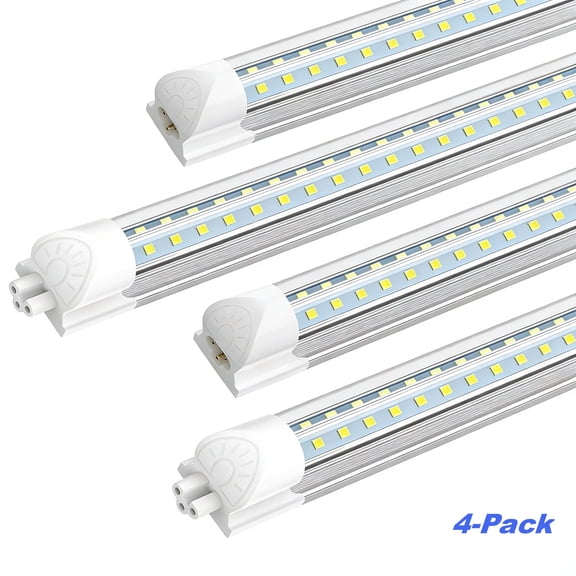 JESLED 4FT T8 LED Shop Light, 45W 6300LM Cool White, Clear Cover, V-Shape 4-Pack