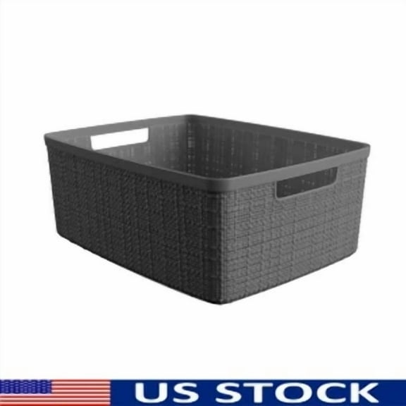 Medium Jute Storage Basket W/ Cut-Out Handles Home & Office Organization Box Us