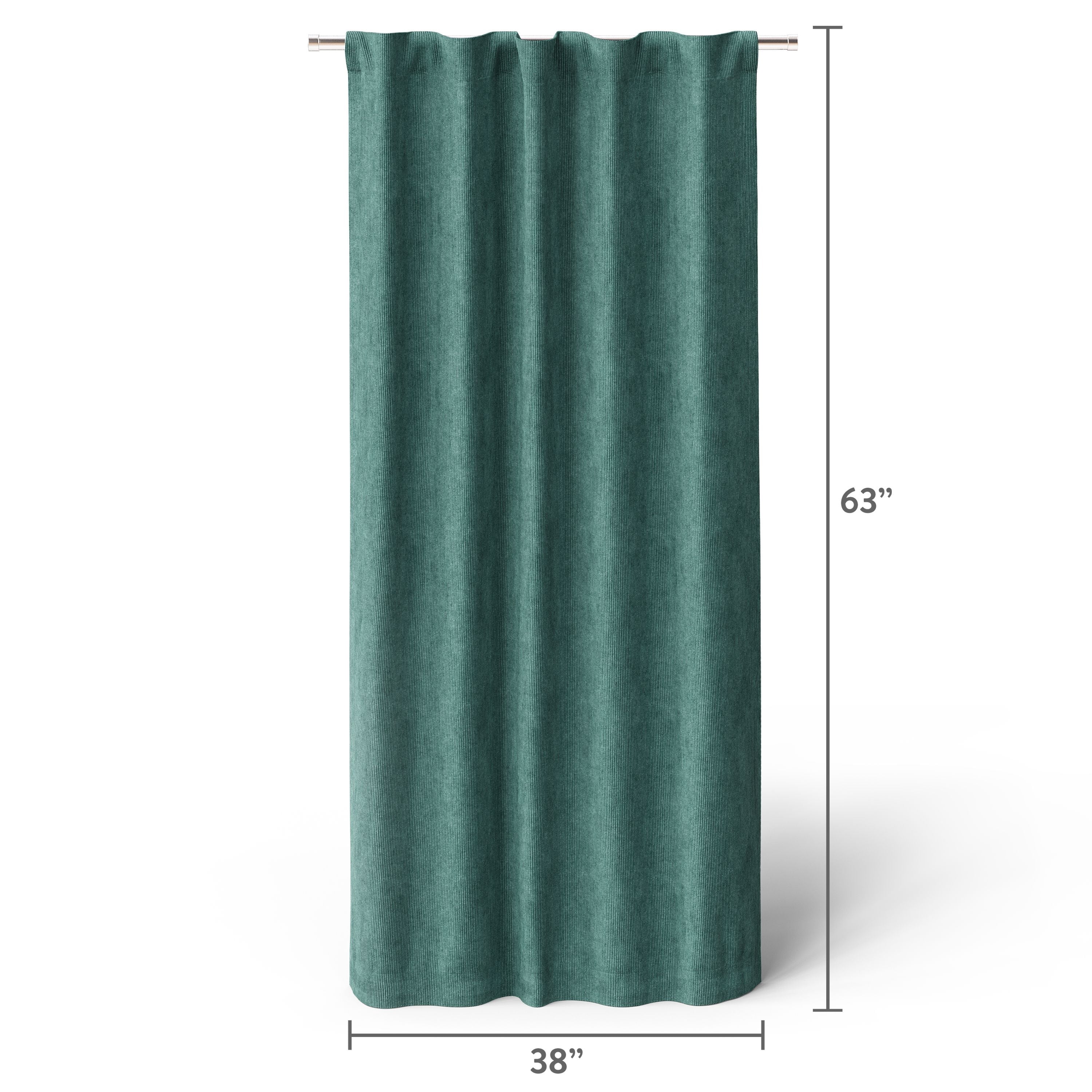 Mainstays Kids Dark Green Solid Ribbed Corduroy Blackout Rod Pocket with Back Tabs Single Curtain Panel, Set of 1, 38" W x 63" L