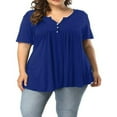 thumbnail image 2 of CHOK Tuniques à Boutons Henley à Col en V pour Femmes Grande Taille, Hauts Décontractés à Manches Courtes, Chemisiers, 2 of 7