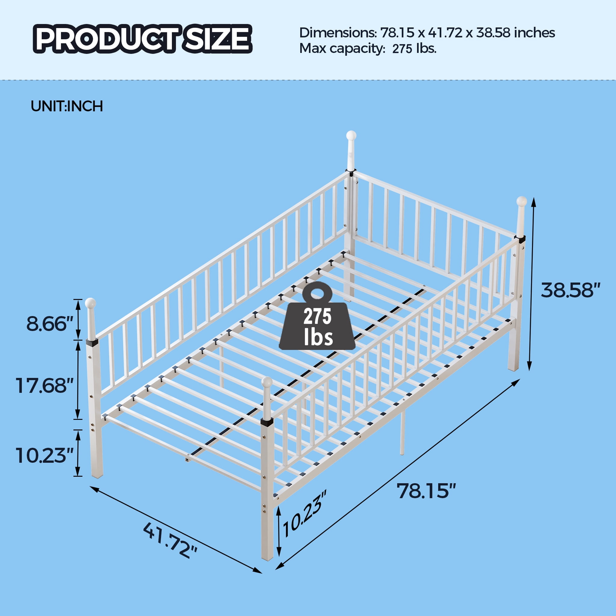 Leumius Twin Size Metal Bed Frame,Sturdy Durable Metal Bed Frame with Bed Posts,No Spring Mattress Required,White