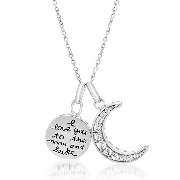 Me You Cubic Zirconia I Love You To The Moon And Back Circle And Crescent Inspirational Necklace In Sterling Silver Walmart Com Walmart Com