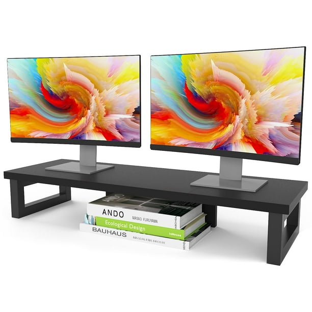 Soporte de doble monitor WESTREE de madera y acero para 2 monitores