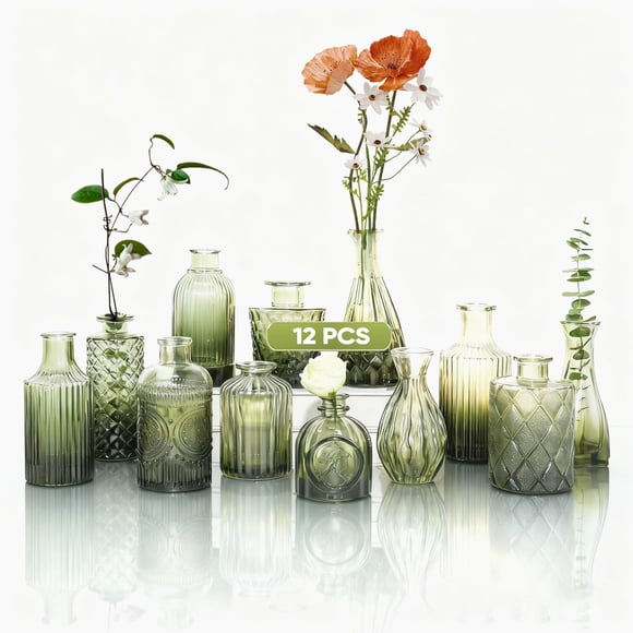 TYEGDAVD Floreros Juego de 12 Jarrones de Vidrio para Centro de Mesa - Floreros Decorativos para Hogar, Boda y Arreglos Florales