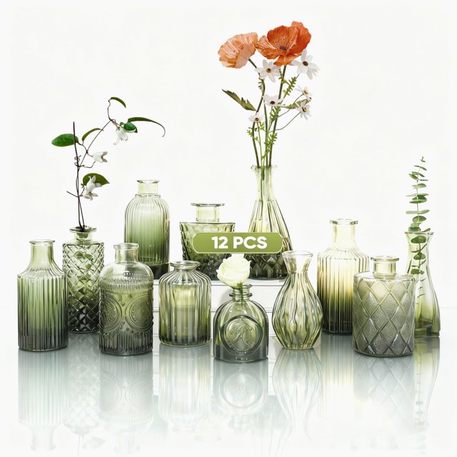 TYEGDAVD Floreros Juego de 12 Jarrones de Vidrio para Centro de Mesa - Floreros Decorativos para Hogar, Boda y Arreglos Florales