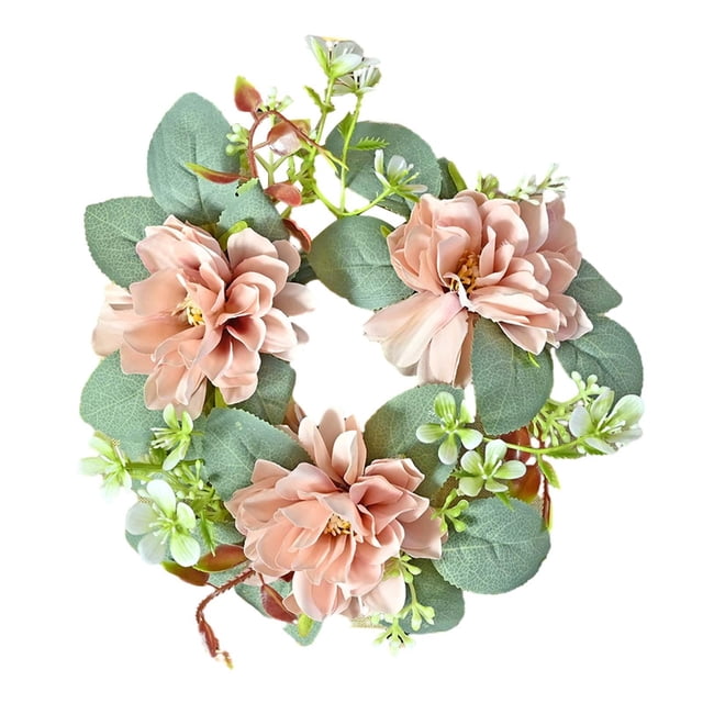Coronas de anillos con velas navideñas, pequeñas coronas artificiales, candelabros, anillos, guirnaldas de velas para decoración de fiestas y rosa