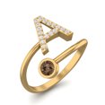 thumbnail image 2 of Capital A Initial Letter 3MM Round Smoky Quartz 925 Sterling Silver Gold Vermeil Women Adjustable Valentines Day Gifts Ring, 2 of 3