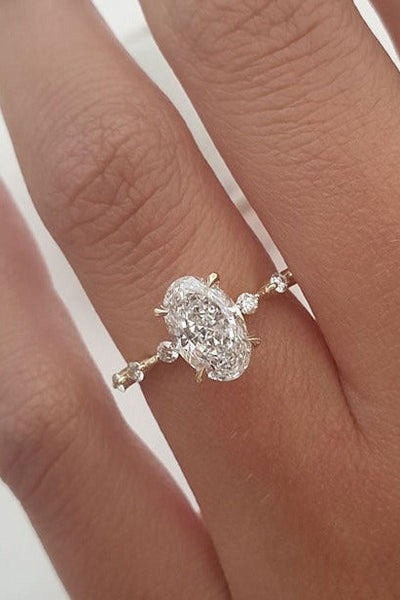 Solitaire Brilliance 2.00CT Elongated Oval Moissanite Pave Engagement Ring for Women 10k Yellow Gold Ring Size 7.5