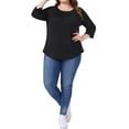 thumbnail image 2 of Blusa de mujer plus size para Pascua Agnes Orinda, con detalles de encaje de crochet, manga 3/4, estilo tunic, camiseta casual fluida, talla 1X, color negro, 2 of 6