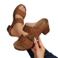 thumbnail image 5 of FRSASU Women's Block Heel Dressy Sandal Chunky Platform Summer Wedding Party Two Band Heels Open Toe Slipper Shoes Brown, 5 of 9