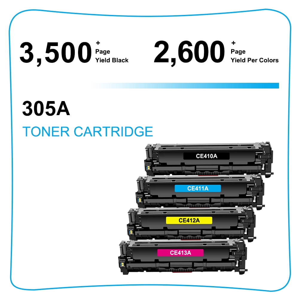 305A 305X Compatible Toner Cartridge for 305A CE410A Pro 400 Color MFP M451nw M451dn M451dw M475dw M475dn Pro 300 MFP M375nw M351A Replacement Printer Ink Black Cyan Magenta Yellow, 4-Pack