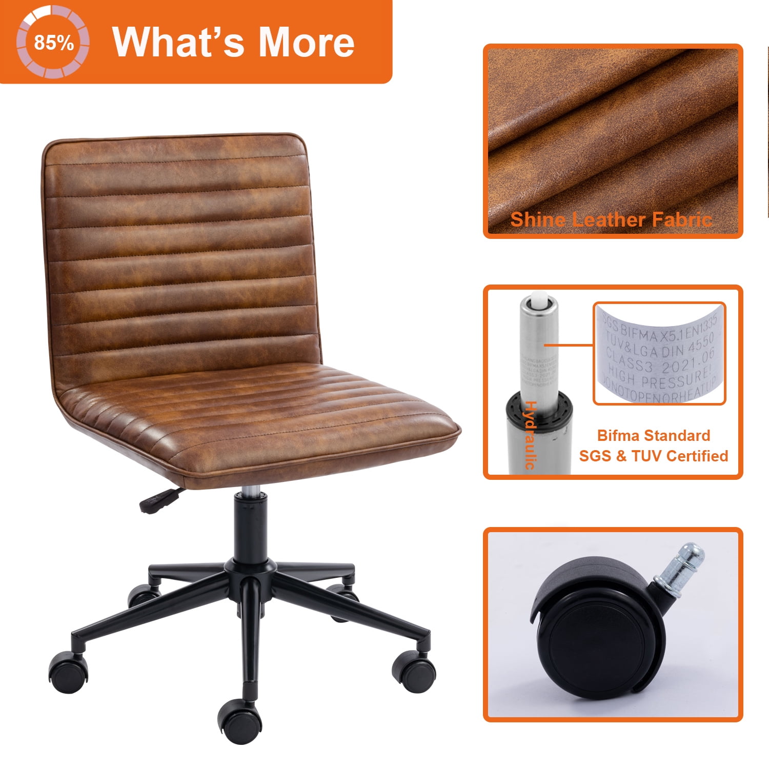 Furniliving Armless Office Chair Mid-Back  Leather Task Chair Rolling  Swivel Adjustable Computer Chair,Dust Yellow