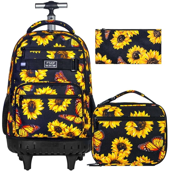 Mochila con ruedas ZLYERT para niñas y mujeres con lonchera y girasoles