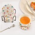 thumbnail image 6 of 6 Pcs Drink Coasters with Holder 3.94in Woven Coasters for Drinks Small Watercolor Splashes and Dots Coaster Set for Protection Table, 6 of 7
