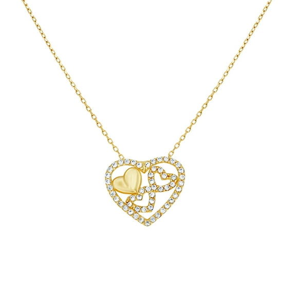 10k Yellow Gold Womens Cubic Zirconia Hearts In Heart Love Charm Necklace 18 Inch 13.6x15.6mm Wide Pendant Necklace for