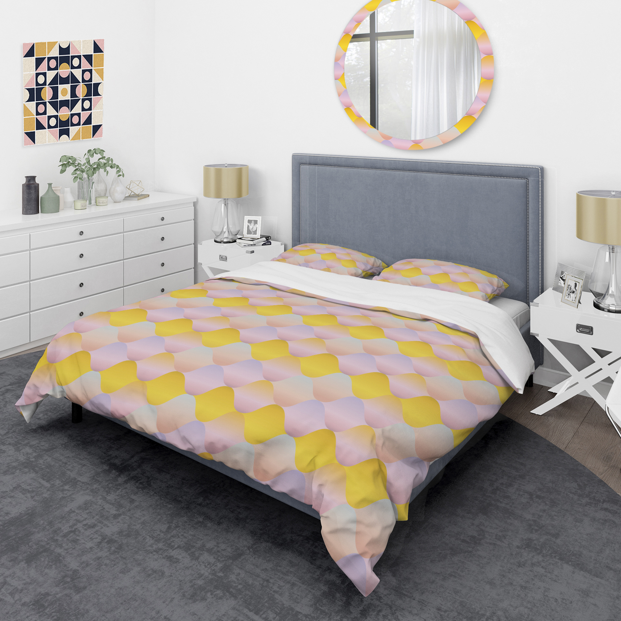Designart 'Golden Geometrical Diamond Pattern II' Mid-Century Modern Duvet Cover Set