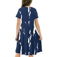 thumbnail image 5 of Sales Today Clearance kttectoa Casual A-Line Dress Teen Girls Tunic Dress Dress Round Neck Stripe Print Short Sleeve Dresses for Teen Girls Comfy Dress for Go to School 4-14Y, 5 of 7