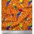 thumbnail image 2 of Soimoi Orange Poly Georgette Fabric Macaw Parrot Bird Printed Fabric 1 Yard 42 Inch Wide, 2 of 3