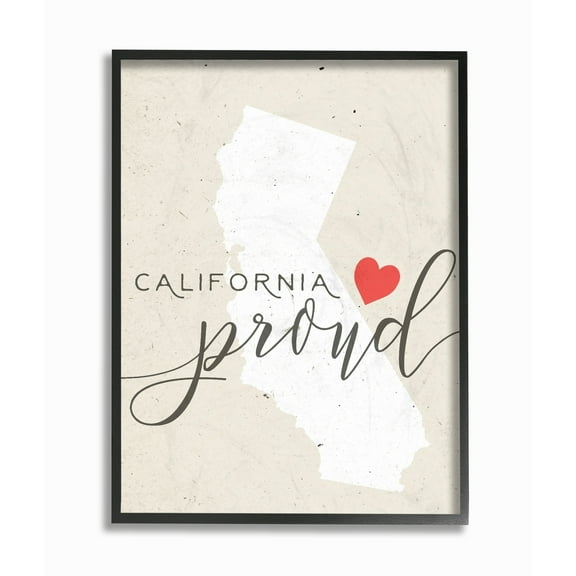 The Stupell Home Decor Collection California Proud with Heart Oversized Framed Giclee Texturized Art
