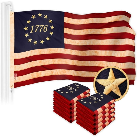 G128 10 Pack: Betsy Ross 1776 Tea-Stained Flag | 4x6 Ft | ToughWeave Pro Series Embroidered 420D Polyester | Historical Flag, Embroidered Design, Indoor/Outdoor, Brass Grommets, High Quality