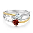 thumbnail image 2 of Gem Stone King 925 Silver and 10K Yellow Gold White Moissanite and Red Garnet and White Lab Grown Diamond Band Ring for Women (1.04 Cttw, Gemstone, Heart Shape 5MM, Size 6), 2 of 3