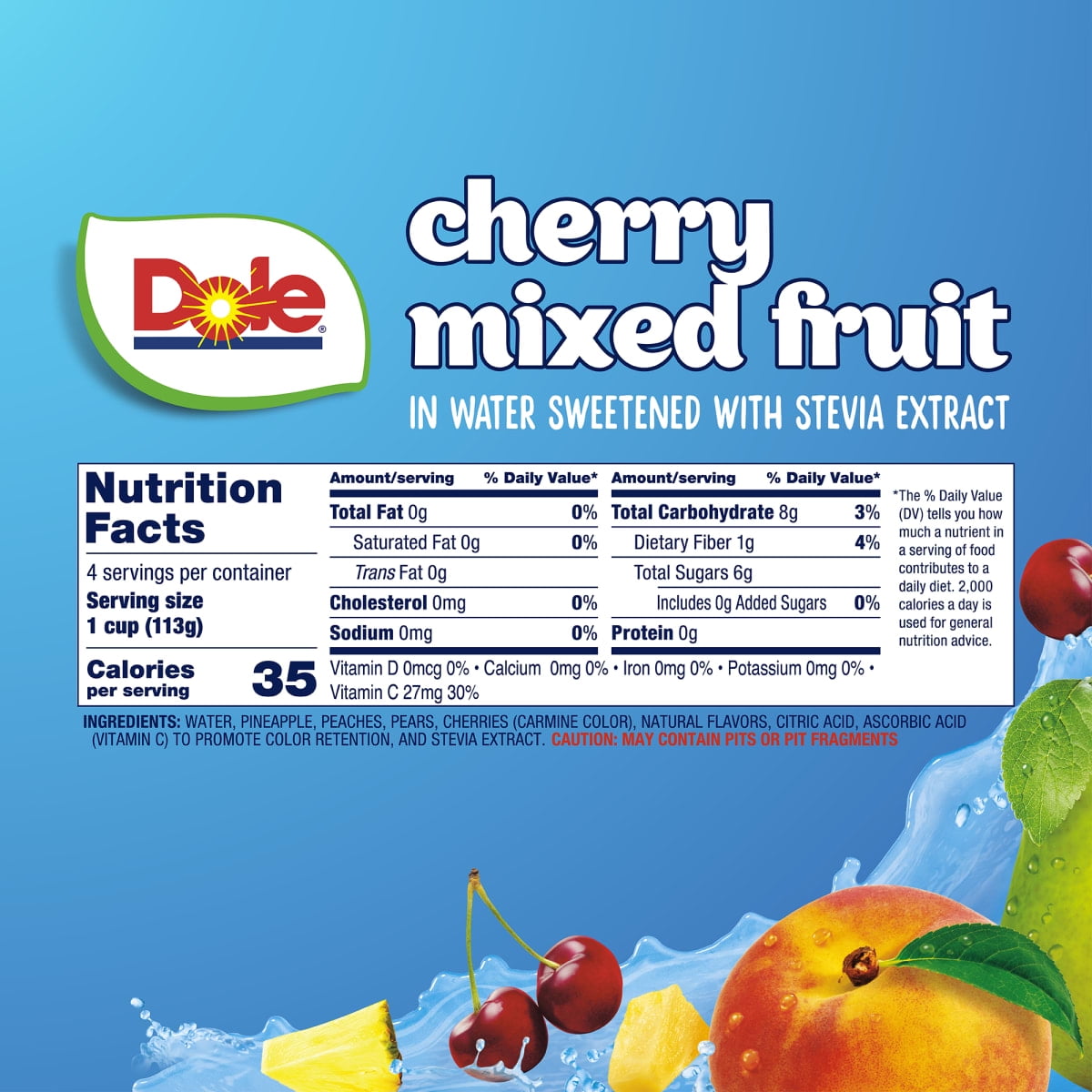 (3 pack) Dole Fruit Bowls No Sugar Added Cherry Mixed Fruit in Water, 4 oz Cups (4 Pack)