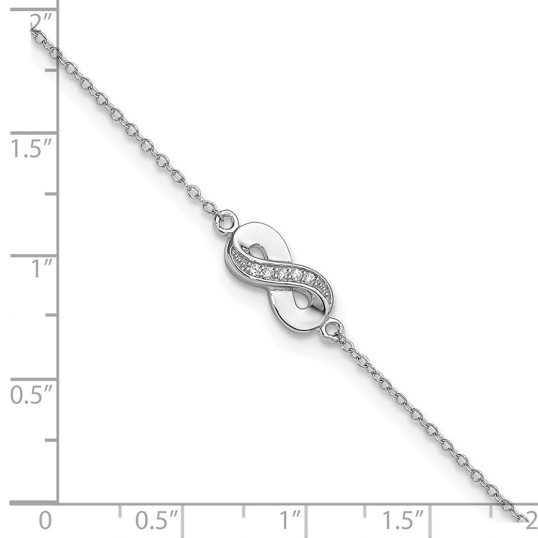 5.85mm 925 Sterling Silver Rhodium Plated Cubic Zirconia Infinity With 1in Extension Anklet 9.5 Inch Anklet for Women